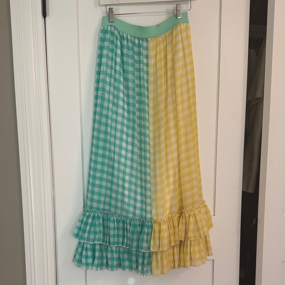 Eva Franco Gingham Maxi Skirt - Green and Yellow